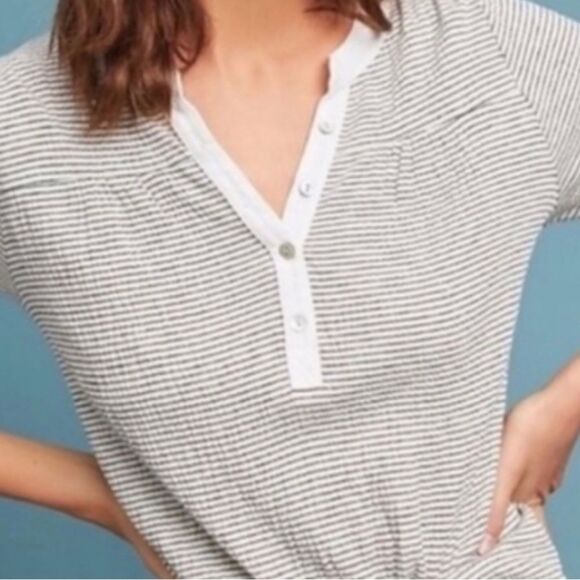 Anthropologie Dolan Henley Pin striped Top. Large.     LTOP555 - Picture 2 of 6